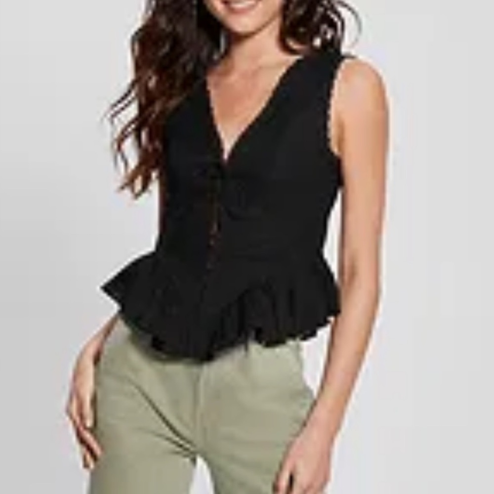NWOT Guess Black Sleeveless Peplum Top